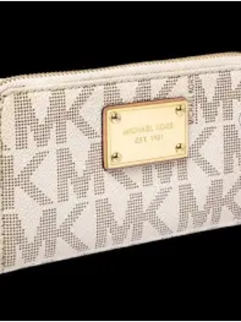 Michael Kors Beige Logo Zip Wallet with Gold Plate